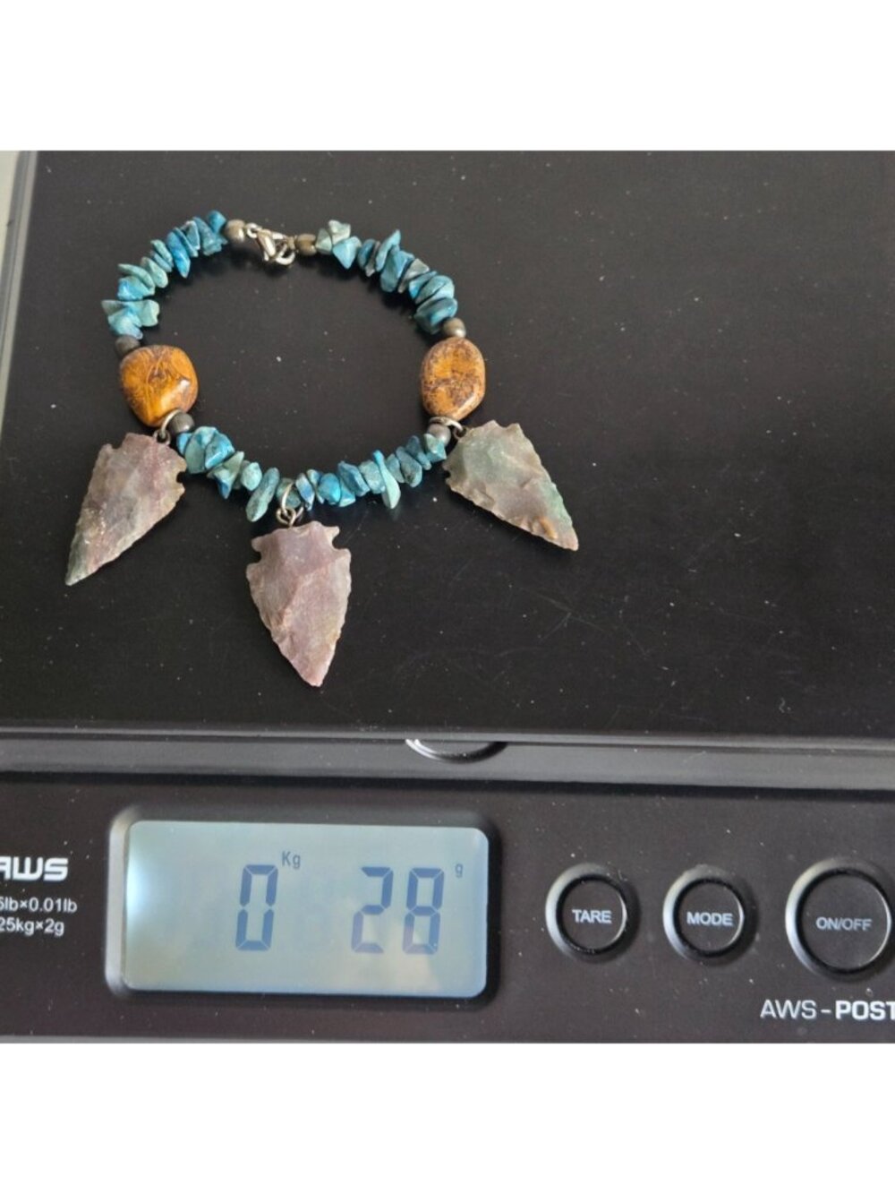 Mens Women Blue and Brown Stones 3 Arrowheads Bracelet Lobster Clasp 28 grams - Picture 9 of 9